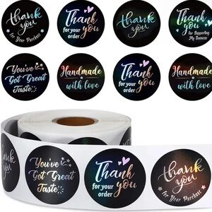 NWT 500 Thank You Stickers Black & Rainbow